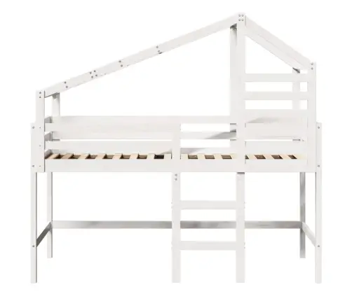 Kõrge Voodi Redeli Ja Katusega, Valge, 90 X 190 cm Männipuit