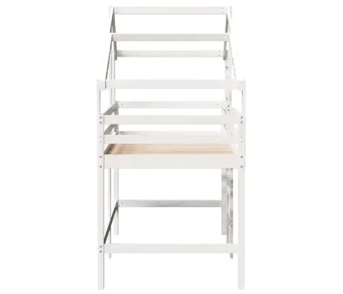 Kõrge Voodi Redeli Ja Katusega, Valge, 90 X 190 cm Männipuit