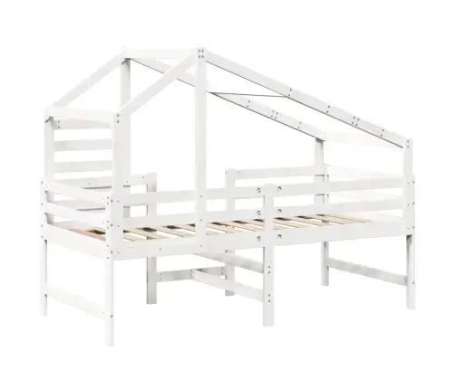 Kõrge Voodi Redeli Ja Katusega, Valge, 90 X 190 cm Männipuit