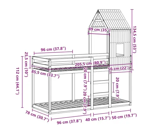 Katusega Narivoodi, 80 X 200 cm Männipuit