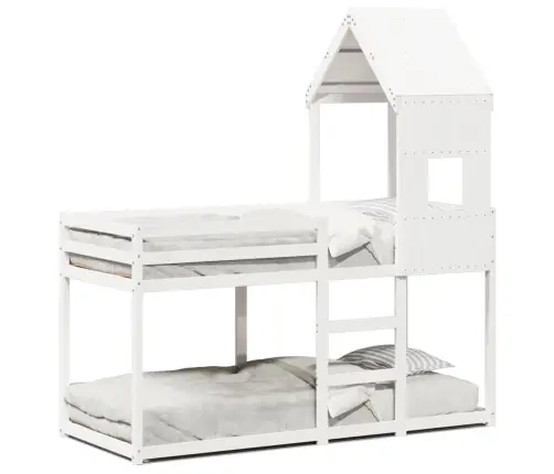 Divstāvu Gulta Ar Jumtu, Balta, 80X200 Cm, Priedes Masīvkoks Vidaxl