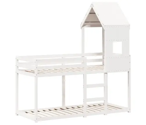 Divstāvu Gulta Ar Jumtu, Balta, 80X200 Cm, Priedes Masīvkoks Vidaxl