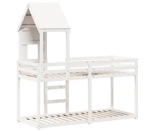 Divstāvu Gulta Ar Jumtu, Balta, 80X200 Cm, Priedes Masīvkoks Vidaxl