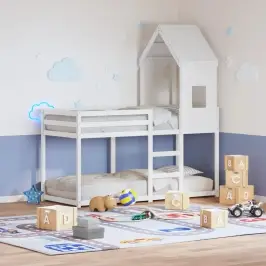 Divstāvu Gulta Ar Jumtu, Balta, 80X200 Cm, Priedes Masīvkoks Vidaxl