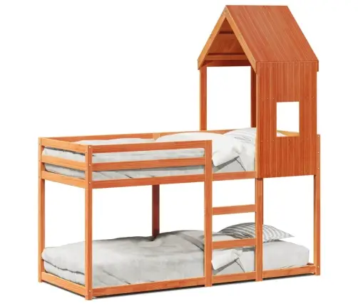 Divstāvu Gulta Ar Jumtu, Vaska Brūna, 80X200 Cm, Priedes Koks Vidaxl