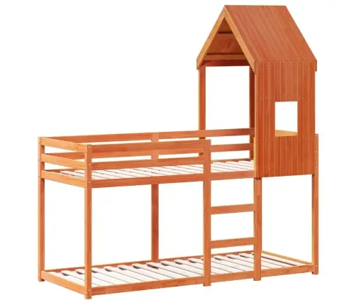 Divstāvu Gulta Ar Jumtu, Vaska Brūna, 80X200 Cm, Priedes Koks Vidaxl