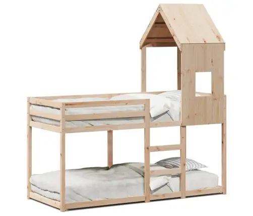 Divstāvu Gulta Ar Jumtu, 90X200 Cm, Priedes Masīvkoks Vidaxl