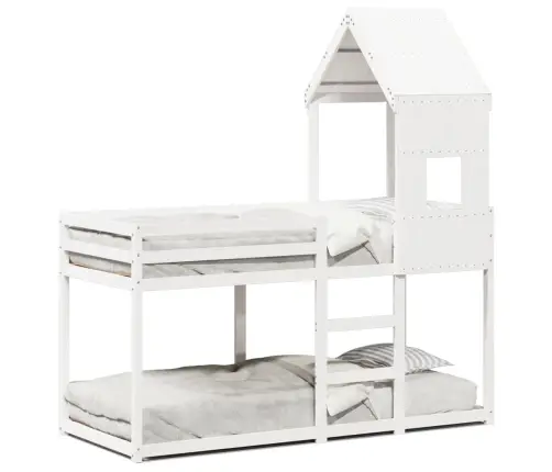 Bērnu Gulta Ar Jumtu, Balta, 90X200 Cm, Priedes Masīvkoks Vidaxl