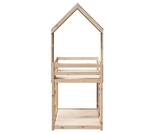 Divstāvu Gulta Ar Jumtu, 90X200 Cm, Priedes Masīvkoks Vidaxl