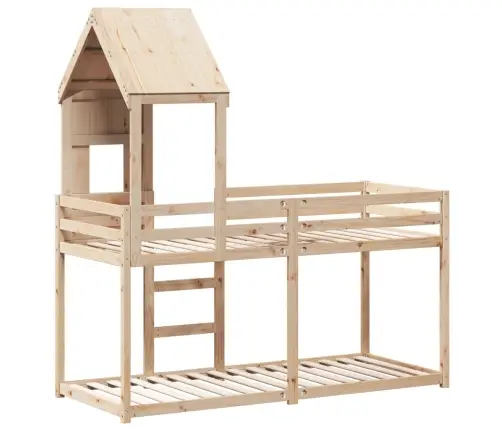 Divstāvu Gulta Ar Jumtu, 90X200 Cm, Priedes Masīvkoks Vidaxl