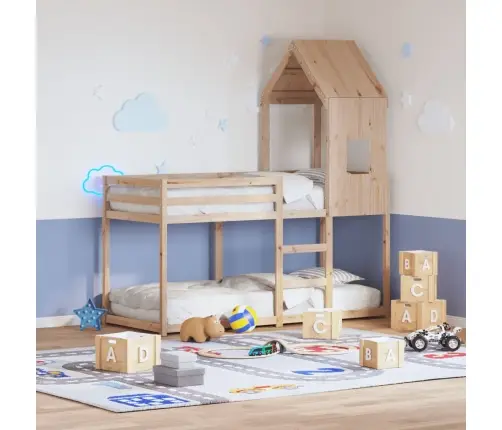 Divstāvu Gulta Ar Jumtu, 90X200 Cm, Priedes Masīvkoks Vidaxl