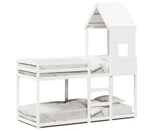 Katusega Narivoodi, Valge, 90 X 200 cm Männipuit