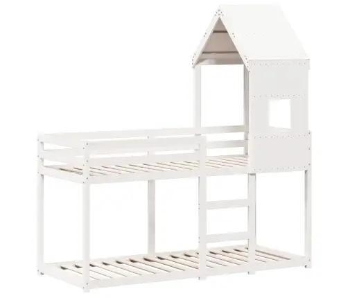 Katusega Narivoodi, Valge, 90 X 200 cm Männipuit