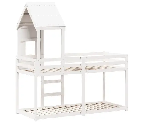 Katusega Narivoodi, Valge, 90 X 200 cm Männipuit