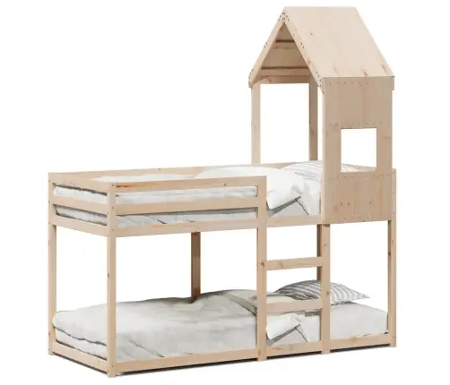 Divstāvu Gulta Ar Jumtu, 90X190 Cm, Priedes Masīvkoks Vidaxl