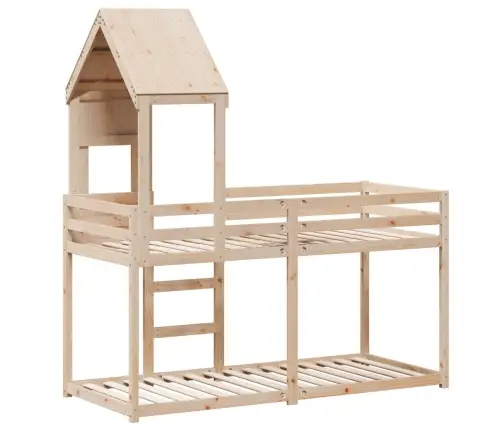 Divstāvu Gulta Ar Jumtu, 90X190 Cm, Priedes Masīvkoks Vidaxl