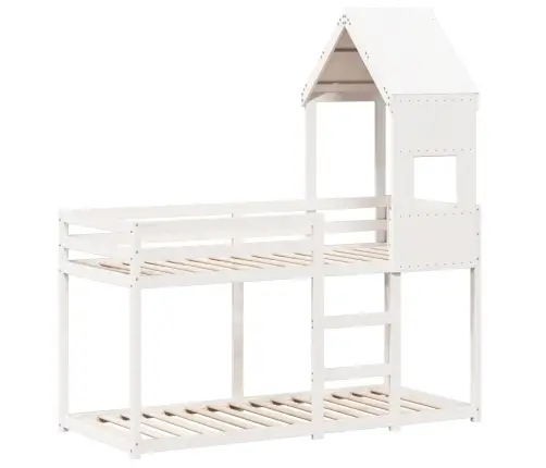 Divstāvu Gulta Ar Jumtu, Balta, 90X190 Cm, Priedes Masīvkoks Vidaxl