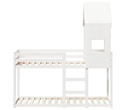 Divstāvu Gulta Ar Jumtu, Balta, 90X190 Cm, Priedes Masīvkoks Vidaxl