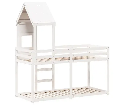 Divstāvu Gulta Ar Jumtu, Balta, 90X190 Cm, Priedes Masīvkoks Vidaxl