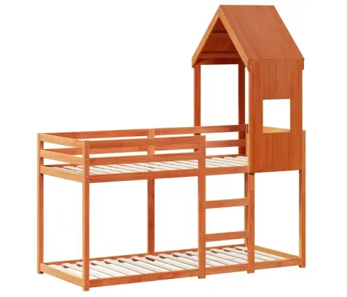 Divstāvu Gulta Ar Jumtu, Vaska Brūna, 90X190 Cm, Priedes Koks Vidaxl