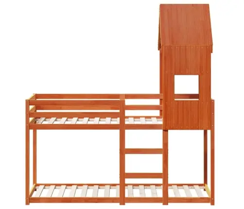 Divstāvu Gulta Ar Jumtu, Vaska Brūna, 90X190 Cm, Priedes Koks Vidaxl