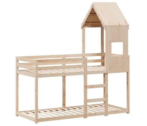 Divstāvu Gulta Ar Jumtu, 90X190 Cm, Priedes Masīvkoks Vidaxl