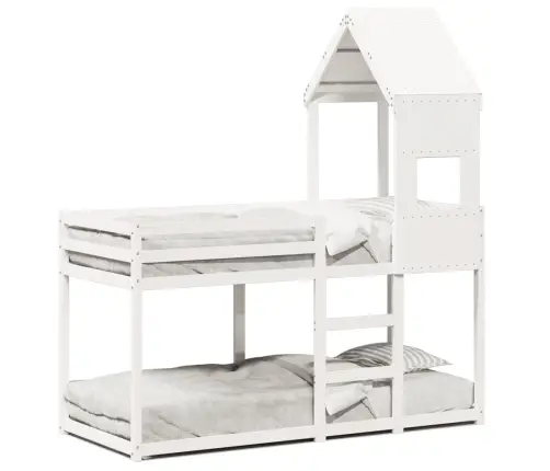 Divstāvu Gulta Ar Jumtu, Balta, 90X190 Cm, Priedes Masīvkoks Vidaxl