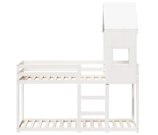 Divstāvu Gulta Ar Jumtu, Balta, 90X190 Cm, Priedes Masīvkoks Vidaxl