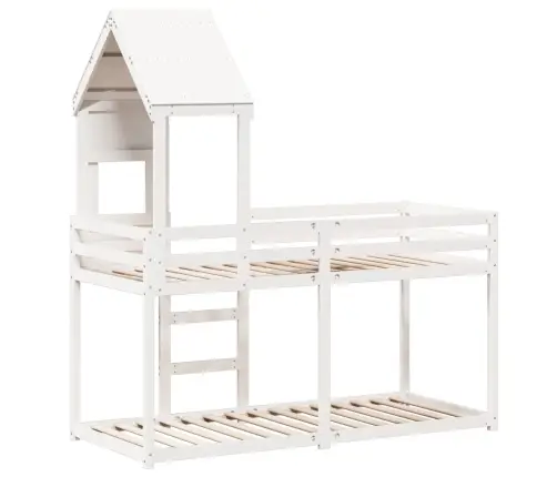 Divstāvu Gulta Ar Jumtu, Balta, 90X190 Cm, Priedes Masīvkoks Vidaxl