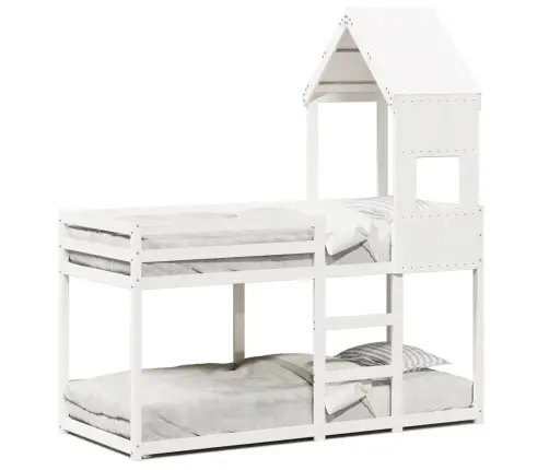 Divstāvu Gulta Ar Jumtu, Balta, 75X190 Cm, Priedes Masīvkoks Vidaxl