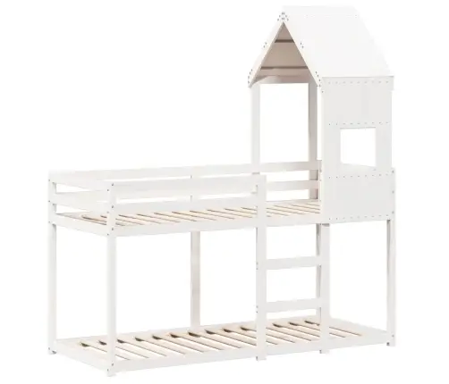 Divstāvu Gulta Ar Jumtu, Balta, 75X190 Cm, Priedes Masīvkoks Vidaxl