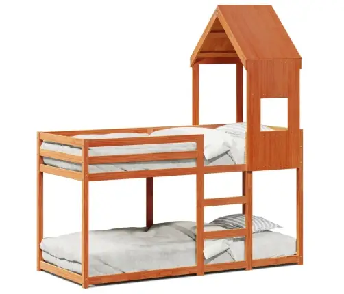 Divstāvu Gulta Ar Jumtu, Vaska Brūna, 75X190 Cm, Priedes Koks Vidaxl