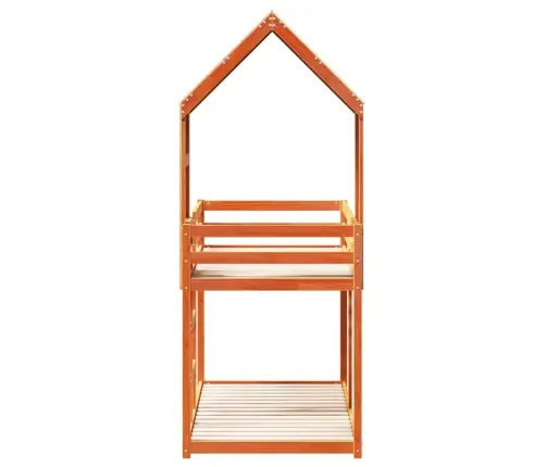 Divstāvu Gulta Ar Jumtu, Vaska Brūna, 75X190 Cm, Priedes Koks Vidaxl