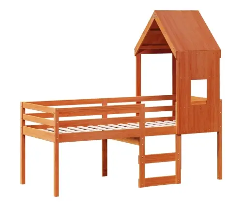 Augstā Gulta Ar Jumtu Vaska Brūnas 80X200 Cm Priedes Masīvkoks Vidaxl