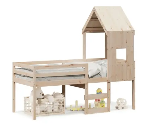 Augstā Gulta Ar Jumtu, 90X200 Cm, Priedes Masīvkoks Vidaxl