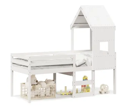 Kõrge Voodi, Katusega, Valge, 90 X 200 cm Männipuit