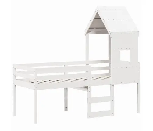 Kõrge Voodi, Katusega, Valge, 90 X 200 cm Männipuit