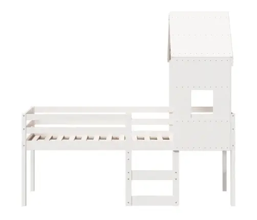 Kõrge Voodi, Katusega, Valge, 90 X 200 cm Männipuit