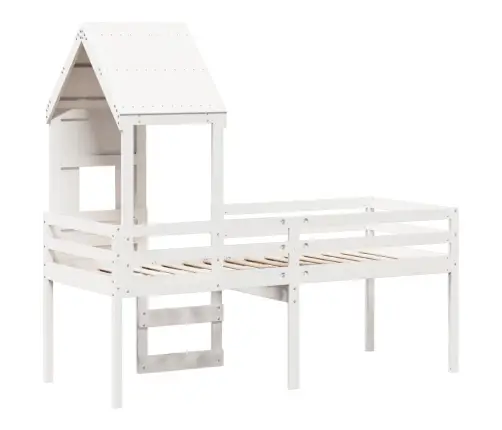 Kõrge Voodi, Katusega, Valge, 90 X 200 cm Männipuit