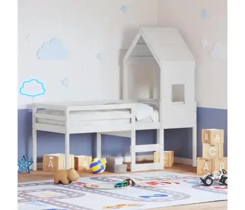 Kõrge Voodi, Katusega, Valge, 90 X 200 cm Männipuit