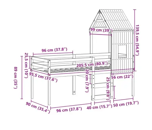 Aukšta Lova Su Stogu, Vaško Ruda, 90X200cm Pušies Masyvas