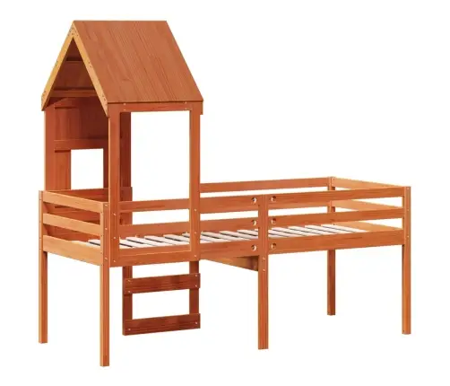 Aukšta Lova Su Stogu, Vaško Ruda, 90X200cm Pušies Masyvas