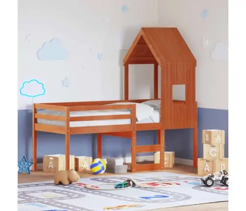 Aukšta Lova Su Stogu, Vaško Ruda, 90X200cm Pušies Masyvas