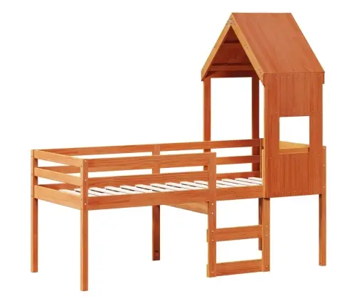 Augstā Gulta Ar Jumtu Vaska Brūnas 90X190 Cm Priedes Masīvkoks Vidaxl