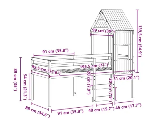 Augstā Gulta Ar Jumtu Vaska Brūnas 90X190 Cm Priedes Masīvkoks Vidaxl