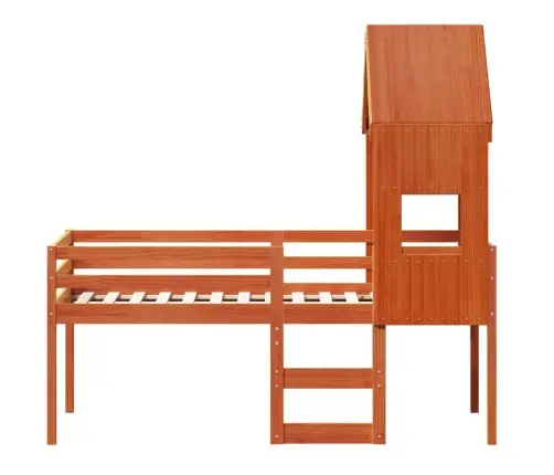 Augstā Gulta Ar Jumtu Vaska Brūnas 90X190 Cm Priedes Masīvkoks Vidaxl