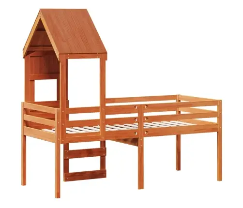 Augstā Gulta Ar Jumtu Vaska Brūnas 90X190 Cm Priedes Masīvkoks Vidaxl