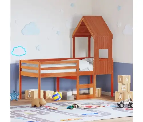 Augstā Gulta Ar Jumtu Vaska Brūnas 90X190 Cm Priedes Masīvkoks Vidaxl