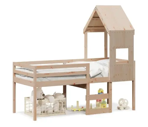 Augstā Gulta Ar Jumtu, 75X190 Cm, Priedes Masīvkoks Vidaxl