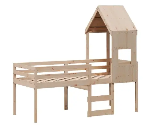 Augstā Gulta Ar Jumtu, 75X190 Cm, Priedes Masīvkoks Vidaxl